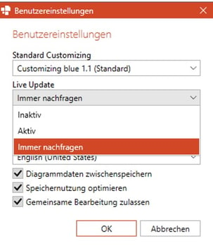 Benutzereinstellungen Fenster PowerPoint-Excel-Verknüpfungen automatisch aktualisieren