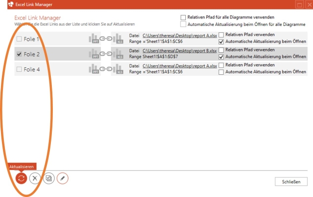 Excel Link Manager Foleinauswahl PowerPoint-Excel-Verknüpfungen automatisch aktualisieren