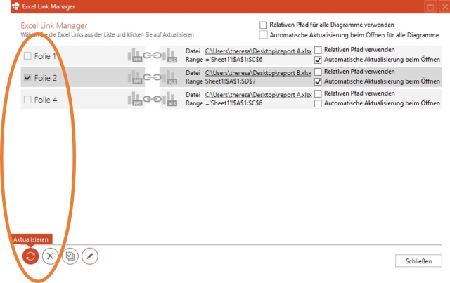 Excel Link Manager Foleinauswahl PowerPoint-Excel-Verknüpfungen automatisch aktualisieren