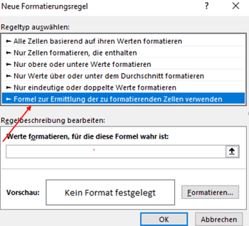 Gantt-Diagramm in Excel neue regel