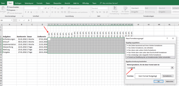 Gantt-Diagramm in Excel und-formel
