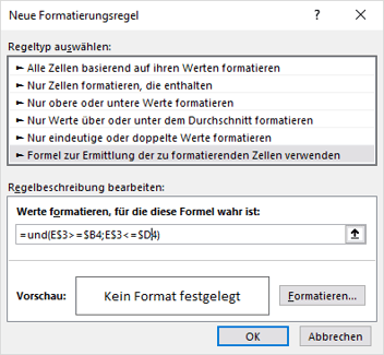 Gantt-Diagramm in Excel neue formatierungsregel