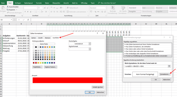 Gantt-Diagramm in Excel farbe auswählen