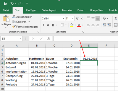 Gantt-Diagramm in Excel zeitspanne als überschriften