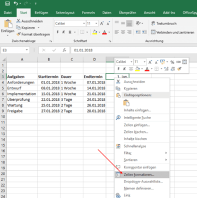 Gantt-Diagramm in Excel zelle formatieren