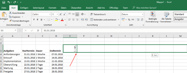 Gantt-Diagramm in Excel spalten hinzufügen