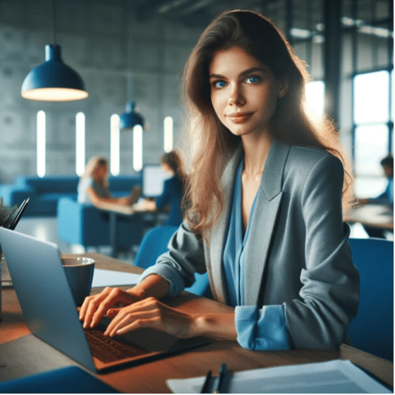 KI-generierte Frau im Büro Dall-E 2. Versuch