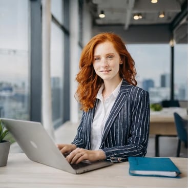 KI-generierte Frau im Büro Adobe Firefly 5. Versuch