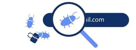 Magnifying glass shows a beetle in front of a URL