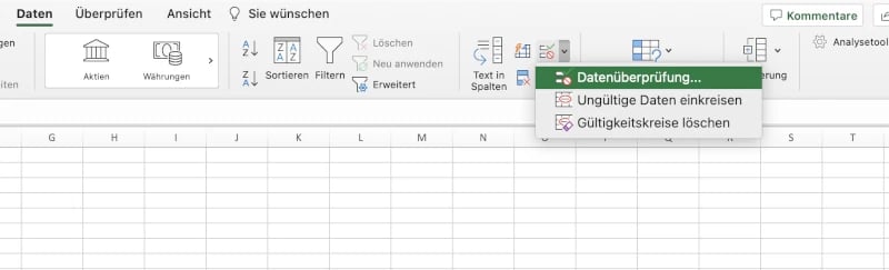 Datenüberprüfung Excel