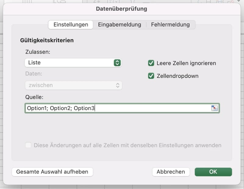 Quelle Datenüberprüfung Excel