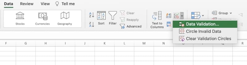 Data validation Excel