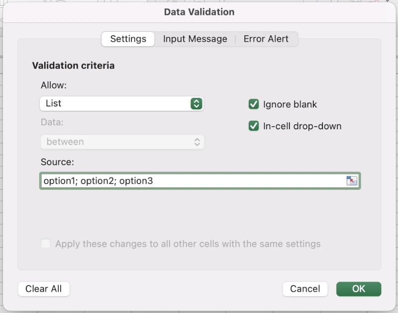 Source data validation Excel