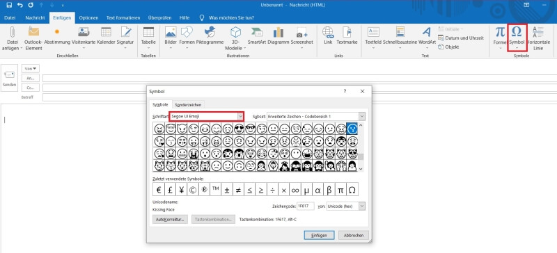 Emojis Outlook PowerPoint Word Beschreibung