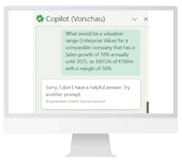 Valuation range from Copilot in Excel