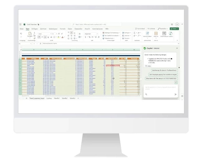 Listing of the highest values of Copilot in Excel