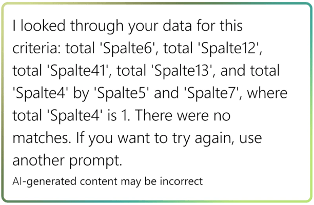 Kein Ergebnis von Copilot in Excel
