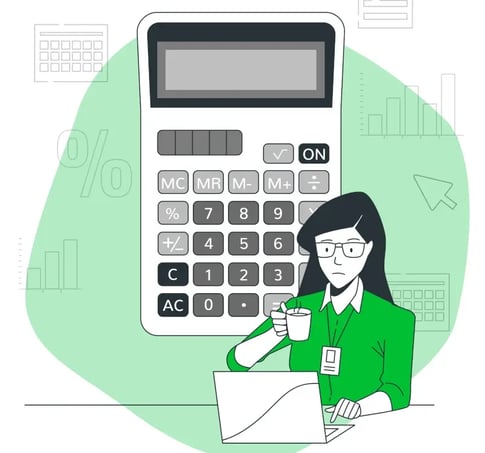 Woman in front of calculator