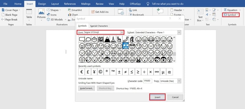 Insert emojis in outlook, powerpoint and word