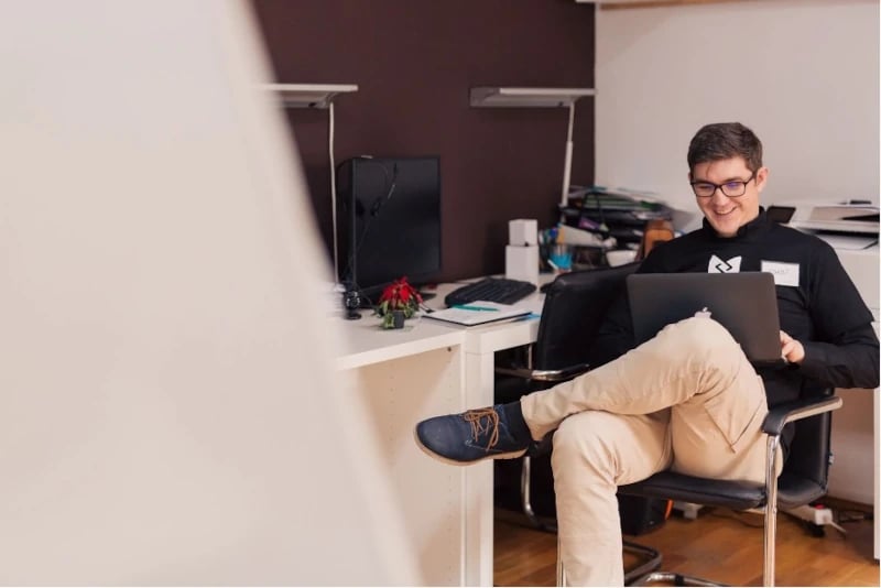 man working in home office