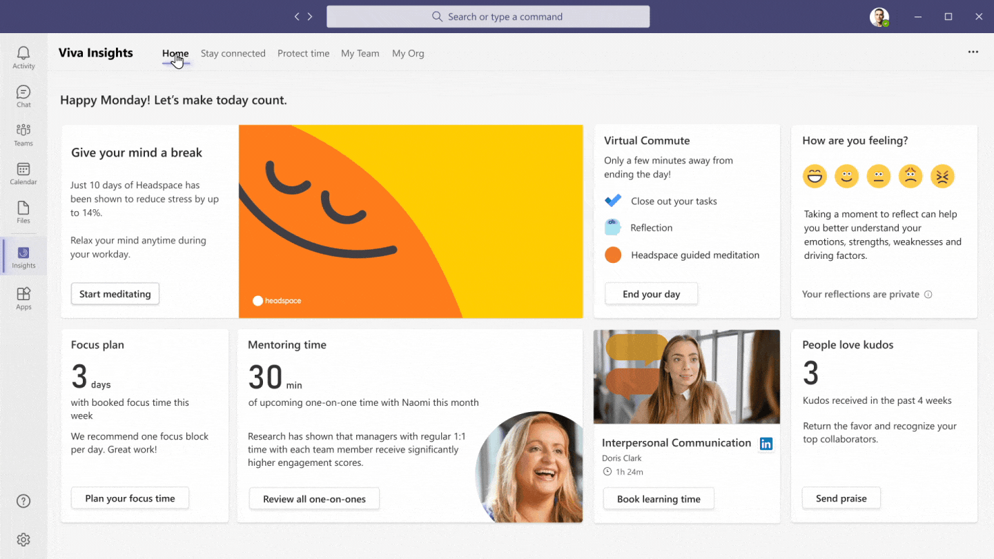 Productivity and wellbeing experiences in Viva Insights new Microsoft Teams features