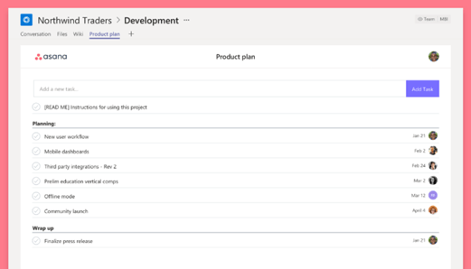 asana Microsoft Teams Business App