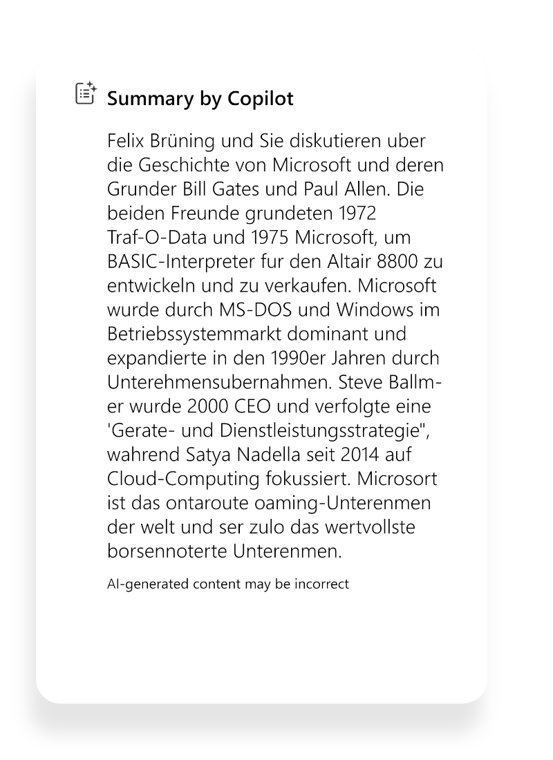 Zusammenfassung eines E-Mail-Threads von Copilot in Outlook