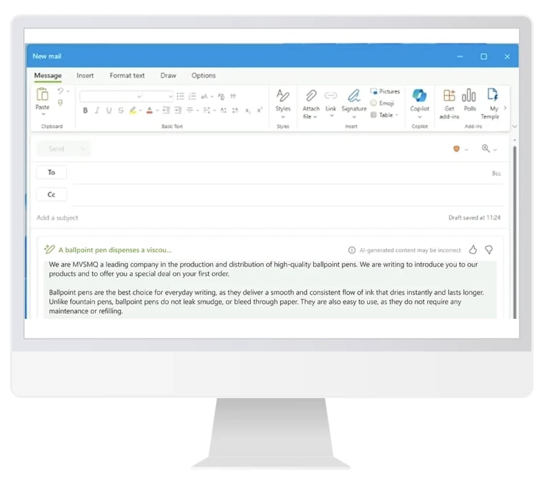 Optimierung eines E-Mail-Textes durch Copilot in Outlook