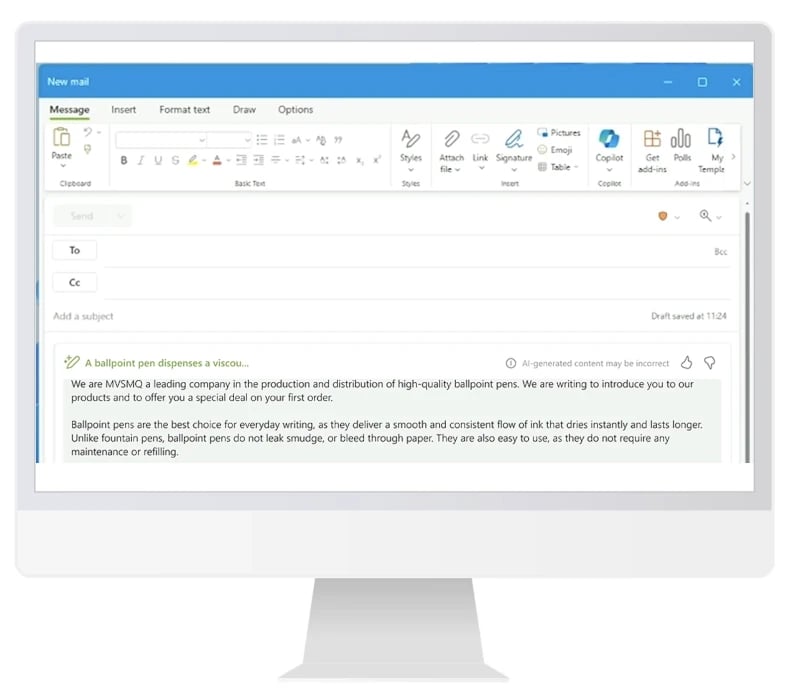 Optimierung eines E-Mail-Textes mit Copilot in Outlook