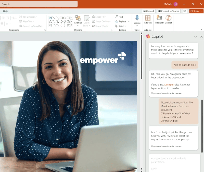 Inserting other files from Copilot into PowerPoint