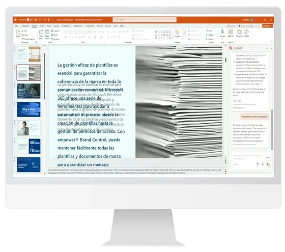 Von Copilot übersetzter Text in PowerPoint