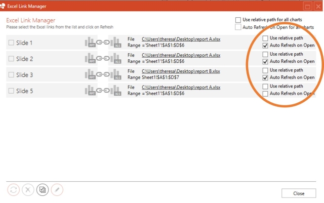 manage updates Automatically update PowerPoint Excel links