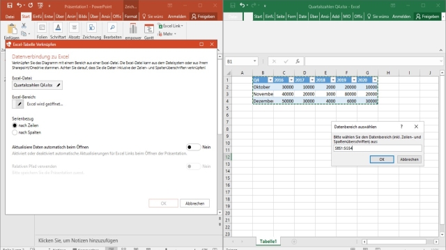 Erweiterte Einstellungen für die Excel-PowerPoint