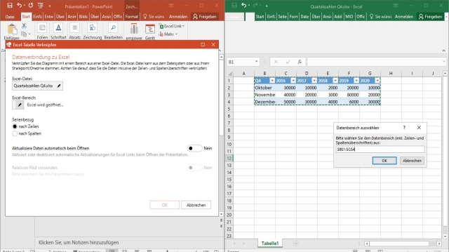 Excel Werte auswählen PowerPoint-Excel-Verknüpfungen automatisch aktualisieren