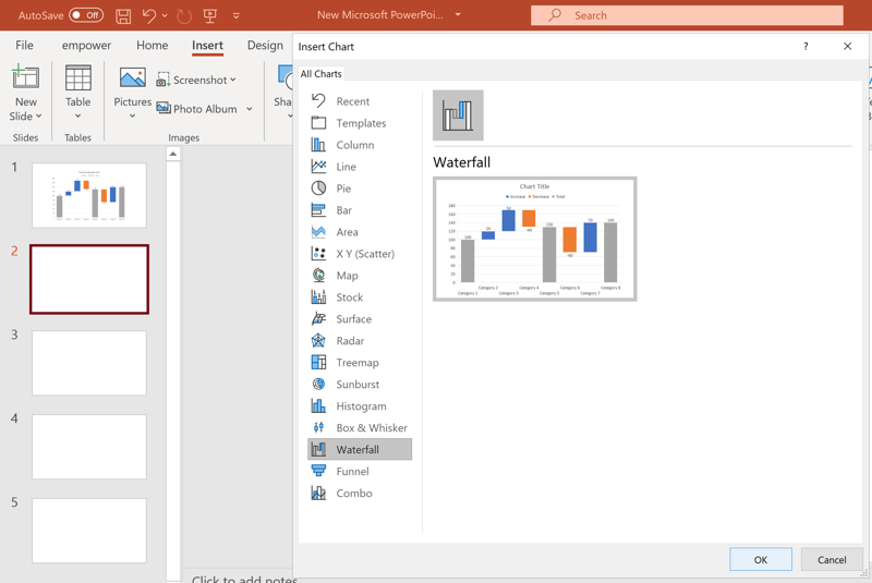 insert create waterfall chart excel powerpoint guide