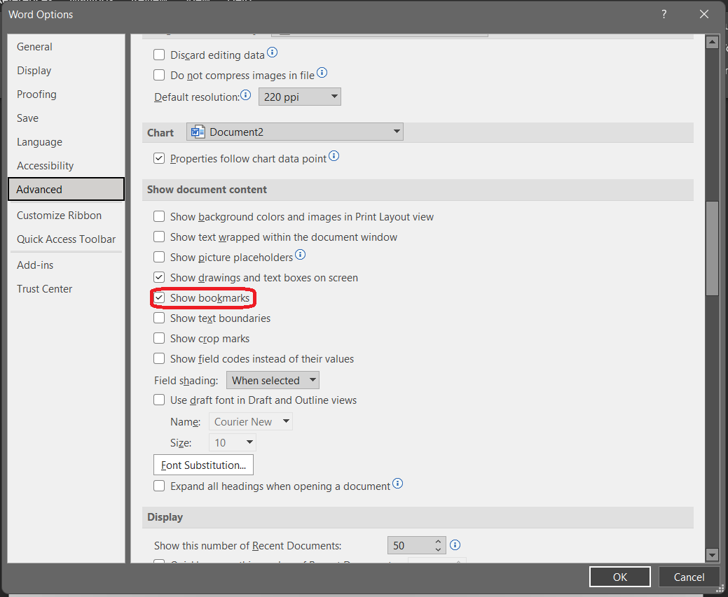 Create bookmarks in Word
