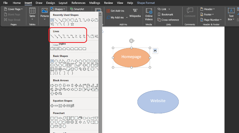 create mind maps in Word add lines