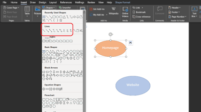 create mind maps in Word add lines