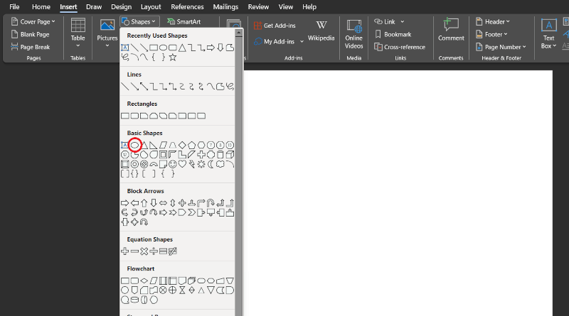create mindmaps in Word choose oval