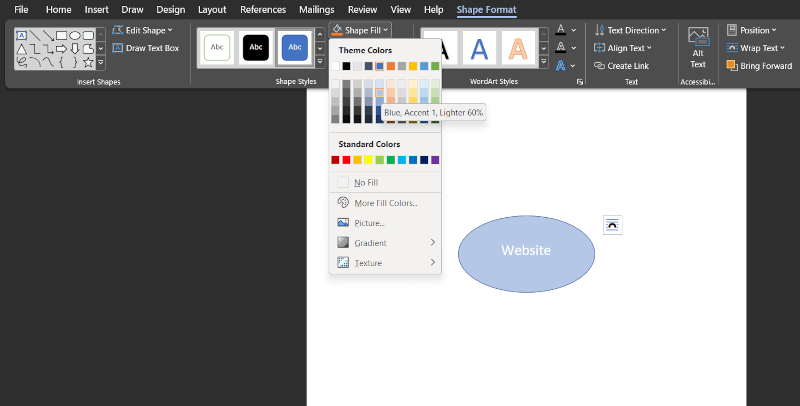 create mindmaps in Word color oval