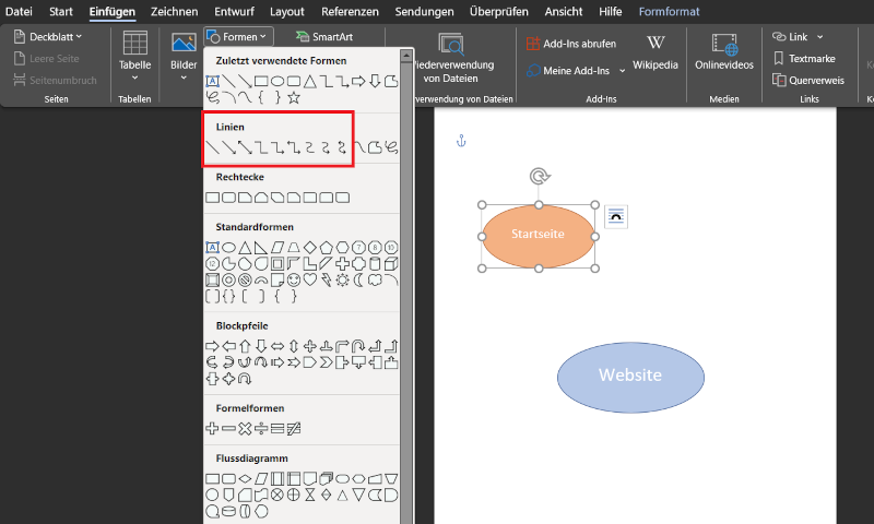 Mindmaps in Word Linien hinzufügen