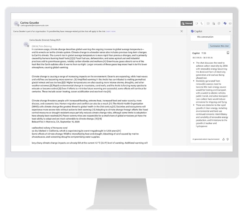 Summary Teams chat from Copilot