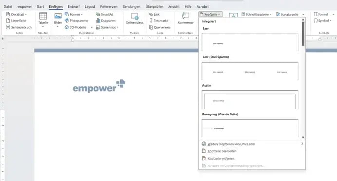 Kopfzeile in word
