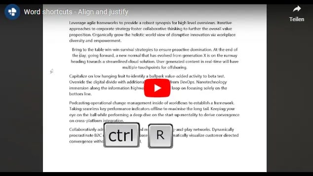 Word shortcuts align justify