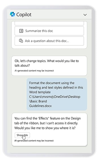Document formatting from Copilot in Word