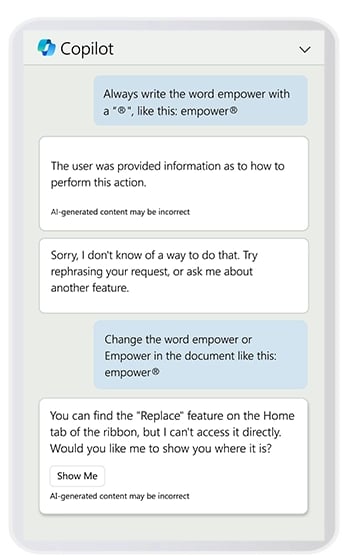 Changing company specific spellings of Copilot in Word