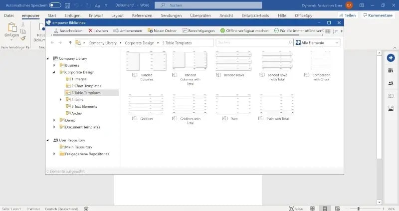 Word add in central document template management google like search function