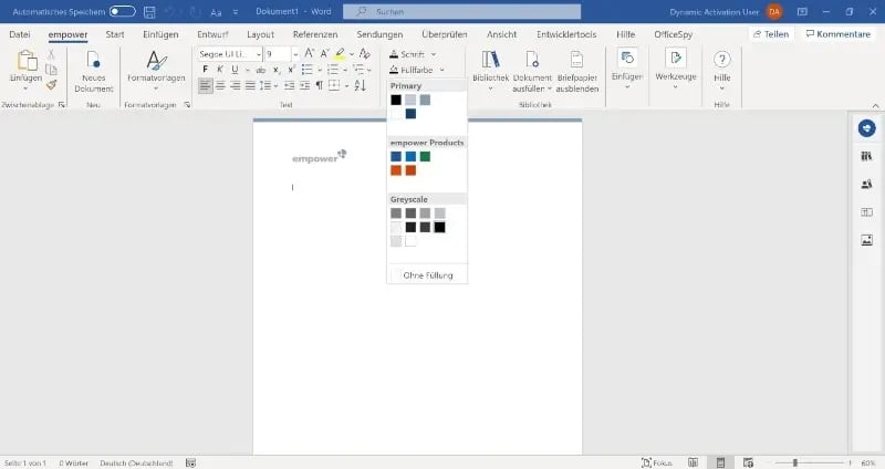 word add in central document management colors