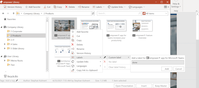 PowerPoint collaboration add label