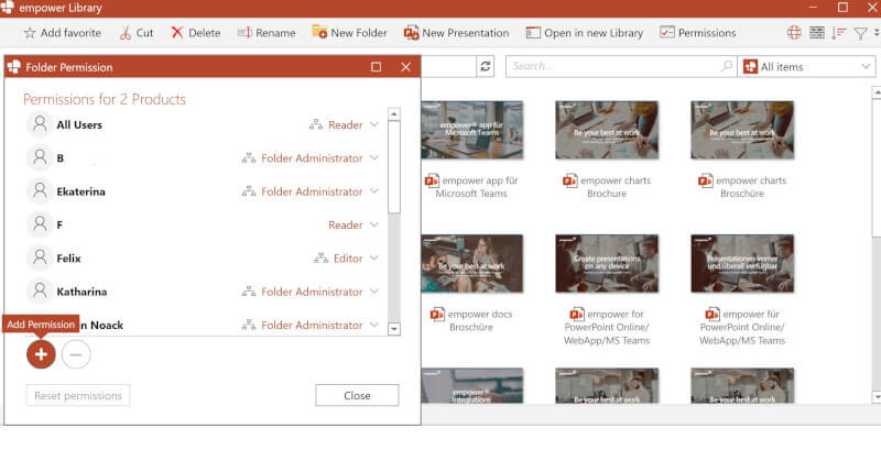 PowerPoint collaboration folder permissions